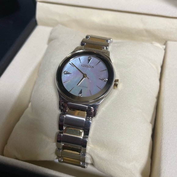 Citizen Accessories - Citizen Axiom Eco-Drive Diamond Two-Tone Mother of Pearl Watch NWT EM0734-56D